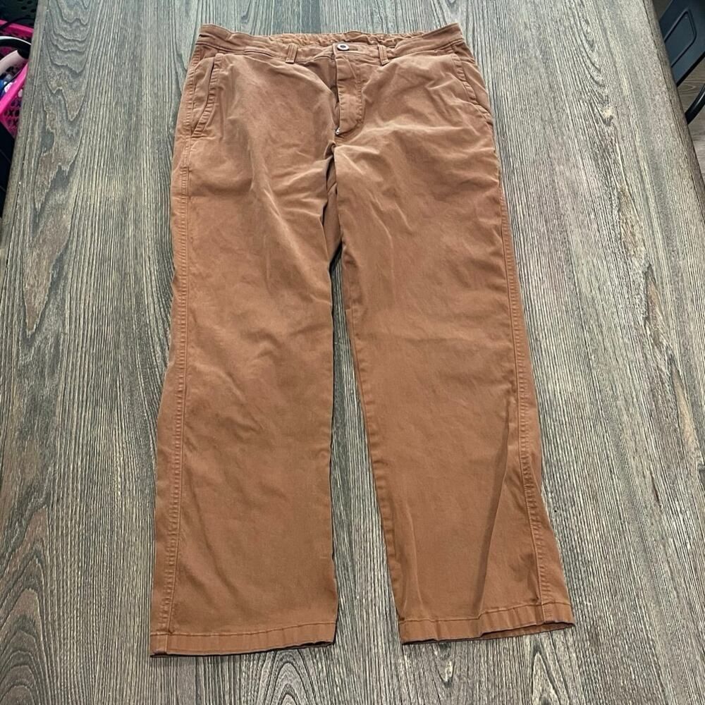 ROWM Mens Chino Pants Mid Rise Straight Leg Cotton Blend Stretch Brown Sz 34x29